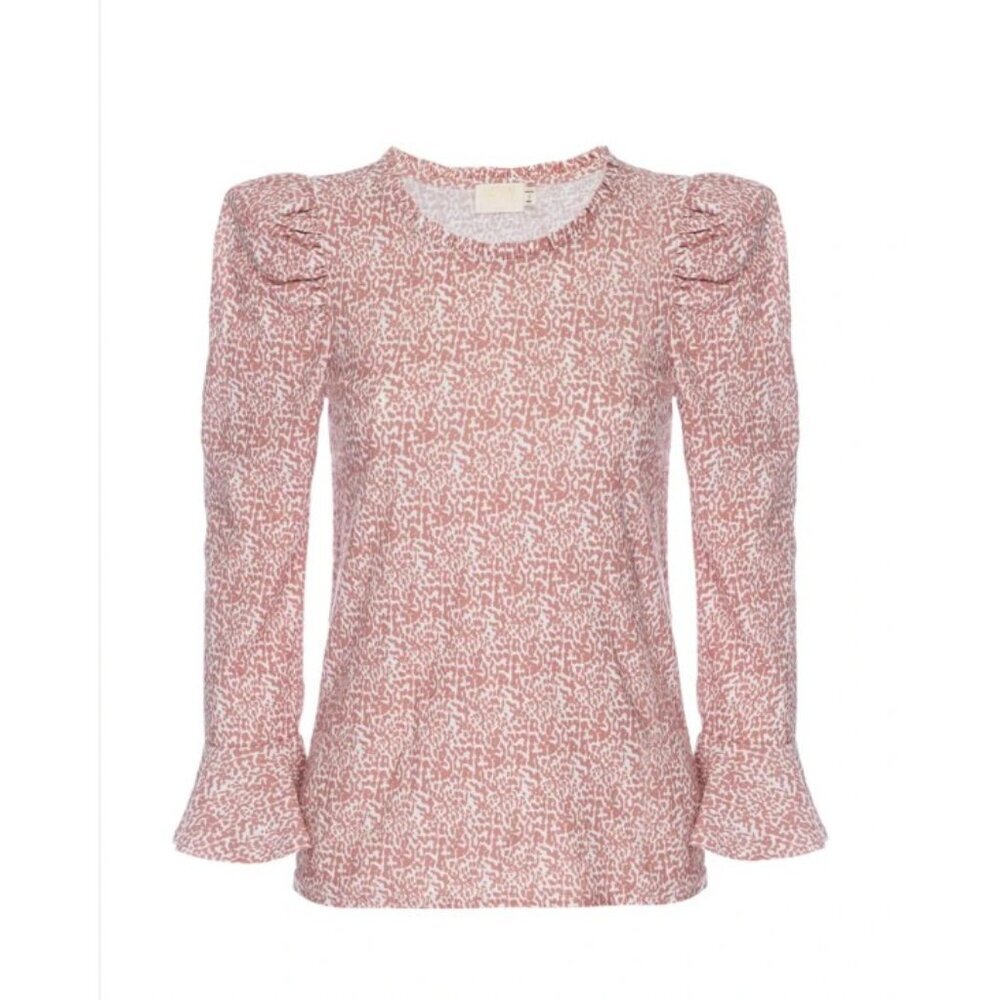 Nation LTD Vella Edwardian Top Womens XS Pink White Animal Print Puff Sleeve